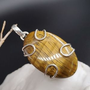 Natural Tiger Eye Stone Silver Pendant